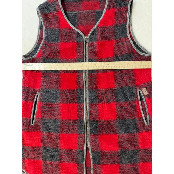 Woolrich Buffalo Plaid Wool Vest Red Gray Black Womens Long Tunic L Cabincore - Picture 4 of 7
